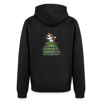 Lustige Katze Weihnachtsbaum Skurril - Unisex Premium Bio Zip Hoodie - Schwarz - Hinten - Nico (187cm)