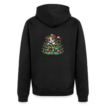 Weihnachtsbaum Katze Weihnachtsmann Comic - Unisex Premium Bio Zip Hoodie - Schwarz - Hinten - Nico (187cm)