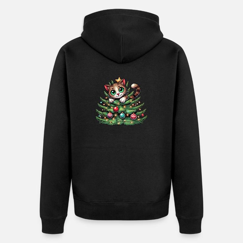 Weihnachtsbaum Katze Weihnachtsmann Comic - Unisex Premium Bio Zip Hoodie - Schwarz