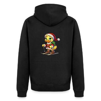 Winter Ente Weihnachten Skifahrer Santa Claus - Unisex Premium Bio Zip Hoodie - Schwarz - Hinten - Nico (187cm)