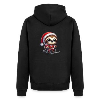 Weihnachtsfaultier Ski Wintersport Spaß - Unisex Premium Bio Zip Hoodie - Schwarz - Hinten - Nico (187cm)