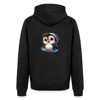 Lustiger Pinguin Snowboard Abenteurer - Unisex Premium Bio Zip Hoodie - Schwarz - Hinten - Nico (187cm)