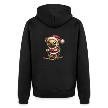 Mops auf Skiern Winter Spaß Weihnachten - Unisex Premium Bio Zip Hoodie - Schwarz - Hinten - Nico (187cm)