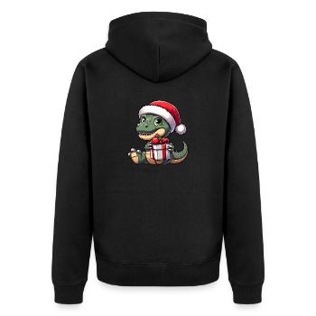 Weihnachtst-Rex Balancierender Dino Weihnachtsmann - Unisex Premium Bio Zip Hoodie - Schwarz - Hinten - Nico (187cm)