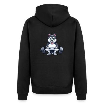 Husky Fitness Workout Bodybuilder Cartoon Gym - Unisex Premium Bio Zip Hoodie - Schwarz - Hinten - Nico (187cm)