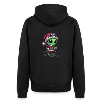 Weihnachten Alien Skifahrer Santa Skisport - Unisex Premium Bio Zip Hoodie - Schwarz - Hinten - Nico (187cm)