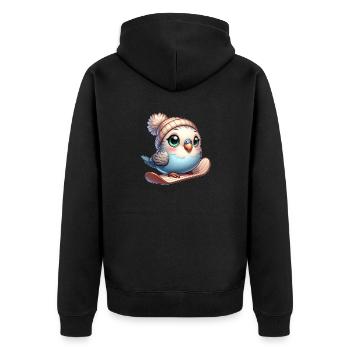 Süßer Wellensittich Snowboarder Cartoon Winterspaß - Unisex Premium Bio Zip Hoodie - Schwarz - Hinten - Nico (187cm)