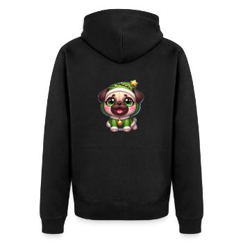 Weihnachten Mops im lustigen Baum Kostüm - Unisex Premium Bio Zip Hoodie - Schwarz - Hinten - Nico (187cm)