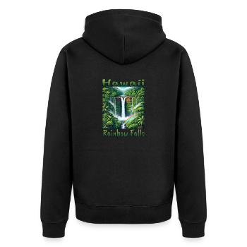 Hawaii rainbow waterfall lush forest - Unisex Premium Organic Zip Hoodie - black - Back - Nico (187cm)