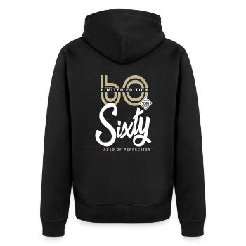 60 Jahre Geburtstagsgeschenk 60 Jahre - Unisex Premium Bio Zip Hoodie - Schwarz - Hinten - Nico (187cm)