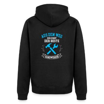 Aus Dem Weg Hier Kommt Der Beste Handwerker Spruch - Unisex Premium Bio Zip Hoodie - Schwarz - Hinten - Nico (187cm)