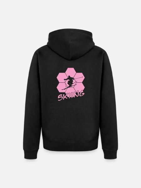 Skiing, Skifahren, Ski - Unisex Premium Bio Zip Hoodie - Schwarz