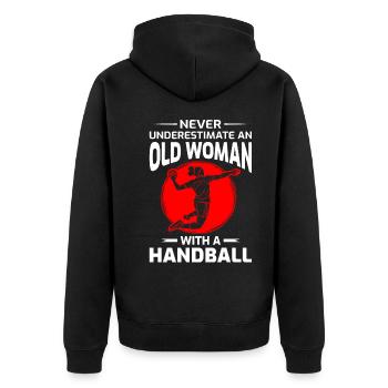 Alte Handballspielerin Handballspielerin Mama Oma - Unisex Premium Bio Zip Hoodie - Schwarz - Hinten - Nico (187cm)