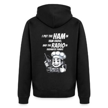 Radiantly Funny Amateur Ham Radio Operator Chef - Unisex Premium Organic Zip Hoodie - black - Back - Nico (187cm)