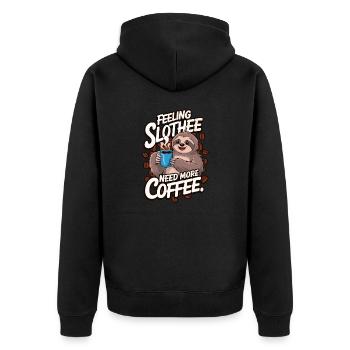 Feeling Slothee need more Coffee - lustige Sprüche - Unisex Premium Organic Zip Hoodie - black - Back - Nico (187cm)