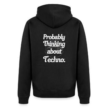 Techno Rave Wear Raver EDM House Musik Geschenke - Unisex Premium Bio Zip Hoodie - Schwarz - Hinten - Nico (187cm)
