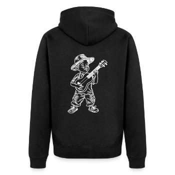 Ukulele Junge Zeichnung - Unisex Premium Bio Zip Hoodie - Schwarz - Hinten - Nico (187cm)