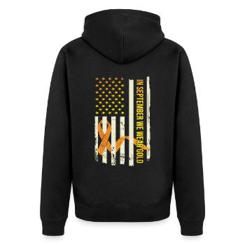 Cancer infantile En septembre, nous portons de l’or - Veste à capuche bio Premium Unisexe - noir - Dos - Nico (187cm)