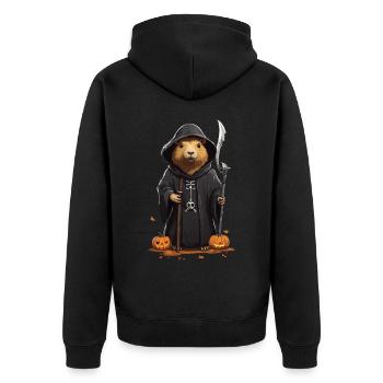 Lustiges Halloween Capybara Sensenmann Design - Unisex Premium Bio Zip Hoodie - Schwarz - Hinten - Nico (187cm)