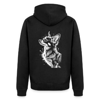 Divine Grace: The Chihuahua in White - Unisex Premium Organic Zip Hoodie - black - Back - Nico (187cm)