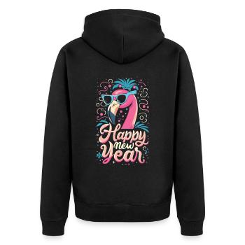 Happy New Year mit Flamingo Charme - Unisex Premium Bio Zip Hoodie - Schwarz - Hinten - Nico (187cm)