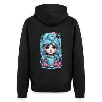 Gothic Kawaii Blueberry Milkshake Anime Stil - Unisex Premium Bio Zip Hoodie - Schwarz - Hinten - Nico (187cm)