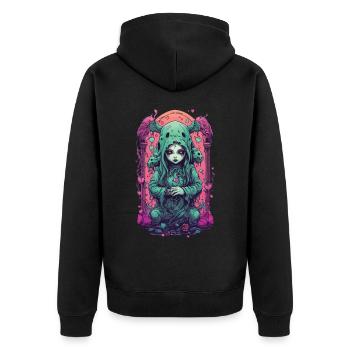 Okkulter Dämon Liebe Gothic Pastel Schwarz Magie - Unisex Premium Bio Zip Hoodie - Schwarz - Hinten - Nico (187cm)