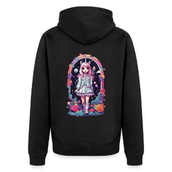 Gothic Kawaii Chibi Unicorn Anime eGirl Style - Unisex Premium Organic Zip Hoodie - black - Back - Nico (187cm)
