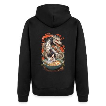 Manga Ramen Drachen Ästhetik Tokyo Stil Design - Unisex Premium Bio Zip Hoodie - Schwarz - Hinten - Nico (187cm)