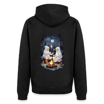 Funny Halloween Ghosts Grilling Campfire - Unisex Premium Organic Zip Hoodie - black - Back - Nico (187cm)