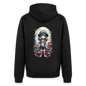 Aventure psychédélique Anime Forêt Champignon Design - Veste à capuche bio Premium Unisexe - noir - Dos - Nico (187cm)