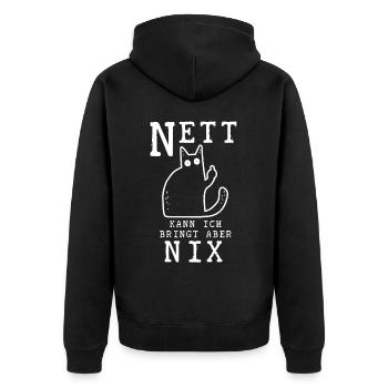 Nett kann ich Bringt aber Nix Katze - Unisex Premium Bio Zip Hoodie - Schwarz - Hinten - Nico (187cm)