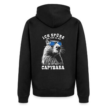 Ich spüre das Tier in mir, es ist ein Capybara - Unisex Premium Bio Zip Hoodie - Schwarz - Hinten - Nico (187cm)