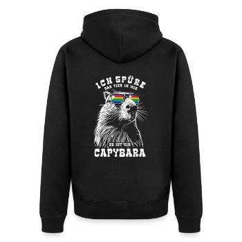 Ich spüre das Tier in mir, es ist ein Capybara - Unisex Premium Bio Zip Hoodie - Schwarz - Hinten - Nico (187cm)
