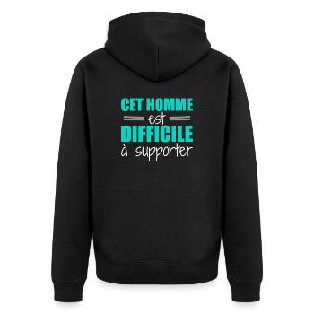 Dieser Mann ist schwer zu ertragen - Unisex Premium Bio Zip Hoodie - Schwarz - Hinten - Nico (187cm)