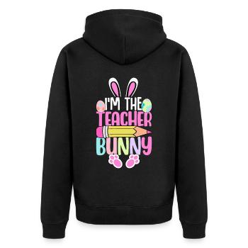 Je suis le lapin de l’enseignant - Veste à capuche bio Premium Unisexe - noir - Dos - Nico (187cm)