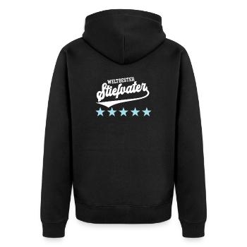 Bonuspapa Bester Stiefpapa Weltbester Stiefvater - Unisex Premium Bio Zip Hoodie - Schwarz - Hinten - Nico (187cm)