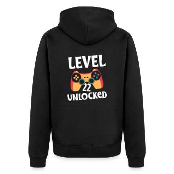 level 22 unlocked - Unisex Premium Bio Zip Hoodie - Schwarz - Hinten - Nico (187cm)