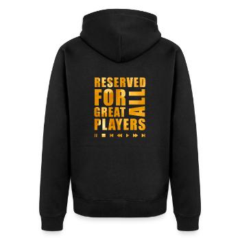 Reserviert für alle großen Spieler - Unisex Premium Bio Zip Hoodie - Schwarz - Hinten - Nico (187cm)