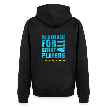 Reserviert für alle großen Spieler - Unisex Premium Bio Zip Hoodie - Schwarz - Hinten - Nico (187cm)