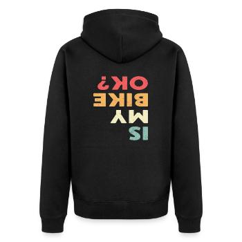 Biker T-Shirt - IS MY BIKE OK? - Unisex Premium Bio Zip Hoodie - Schwarz - Hinten - Nico (187cm)