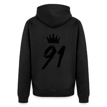 91 Number crown - Unisex Premium Organic Zip Hoodie - black - Back - Nico (187cm)