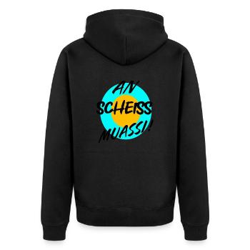 AN SCHEISS MUASSI - Unisex Premium Bio Zip Hoodie - Schwarz - Hinten - Nico (187cm)