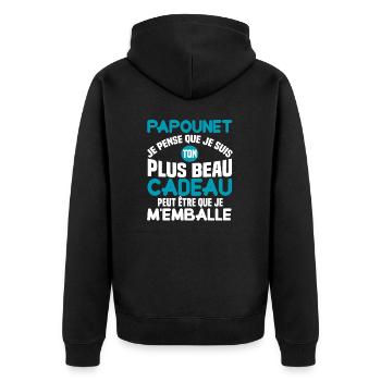 Papounet je pense que je suis ton plus beau cadeau - Veste à capuche bio Premium Unisexe - noir - Dos - Nico (187cm)