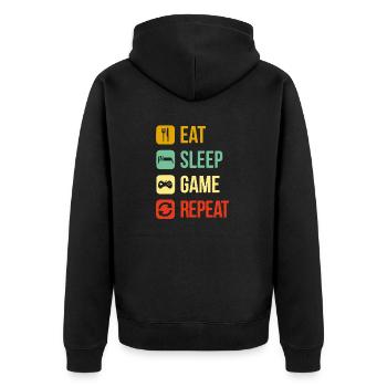 eat sleep repeat Videospiel - Unisex Premium Bio Zip Hoodie - Schwarz - Hinten - Nico (187cm)