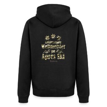 Après Ski Weltmeister - Unisex Premium Bio Zip Hoodie - Schwarz - Hinten - Nico (187cm)