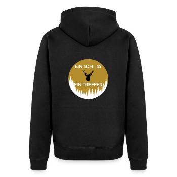 Ein Schuss ein Treffer - Unisex Premium Bio Zip Hoodie - Schwarz - Hinten - Nico (187cm)