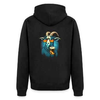 Cooler Bock mit Sonnenbrille und Bier - Unisex Premium Bio Zip Hoodie - Schwarz - Hinten - Nico (187cm)