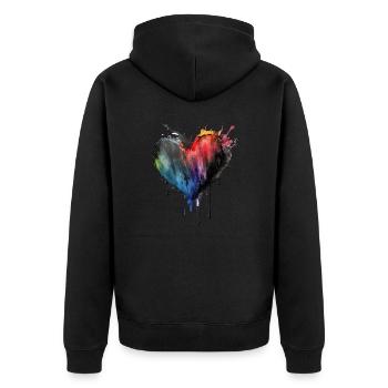 Herz Farbtropfen Abstrakt - Unisex Premium Bio Zip Hoodie - Schwarz - Hinten - Nico (187cm)