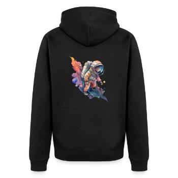 Astronaut Weltall Wasserfarben - Unisex Premium Bio Zip Hoodie - Schwarz - Hinten - Nico (187cm)
